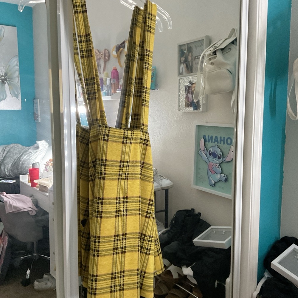 Yellow Plaid Pinafore Dress